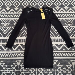 H&M Black Long Sleeve Dress with Rhinestone Shoulders So cute and Flattering
